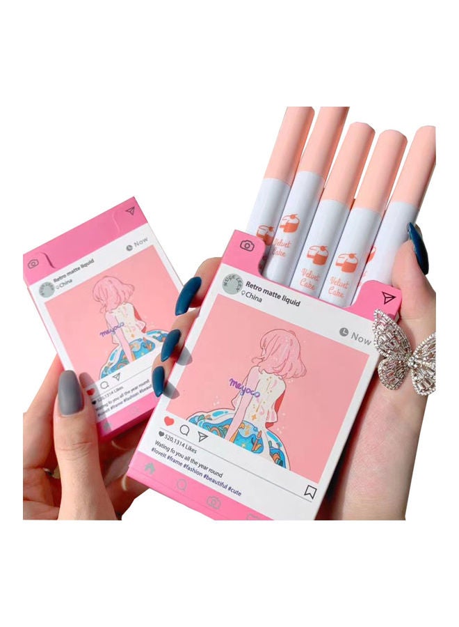 5-Piece Matte Liquid Lip Gloss Pink