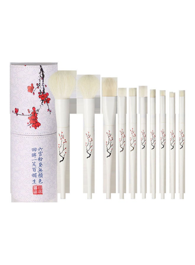 10-Piece Chinese Style Make-Up Brush Set with Storage Container Multicolour