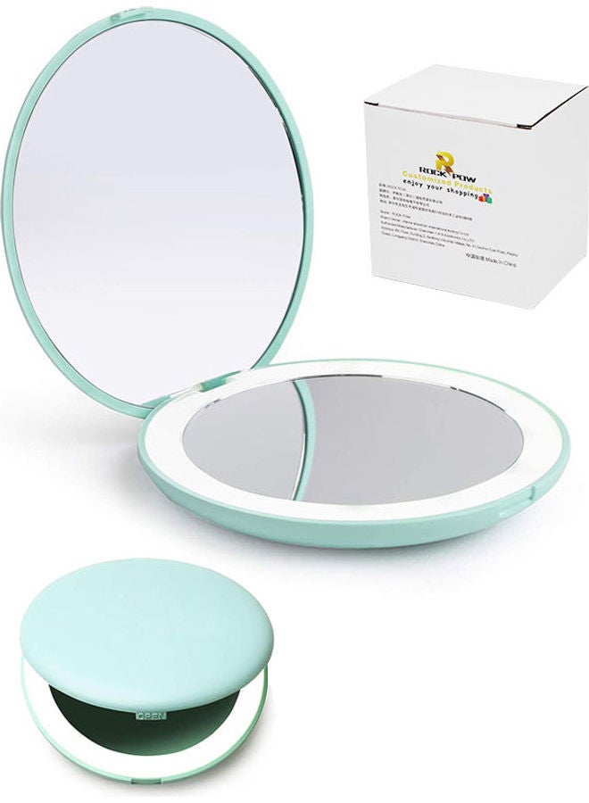 LED Lighted Travel Makeup Mirror Green