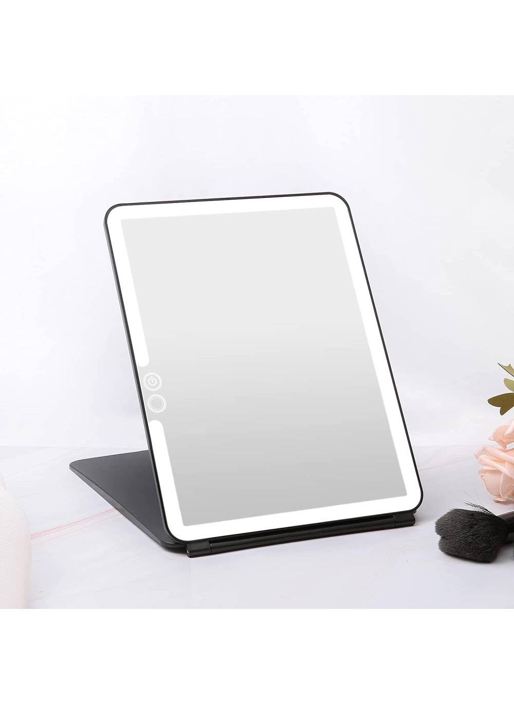 Folding Lighted Travel Makeup Mirror Black