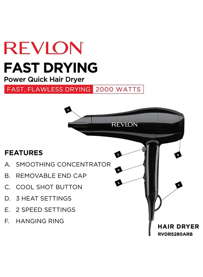 Quick Dry Hair Dryer Fast Drying 2000 Watts RVDR5280 Black - image 4