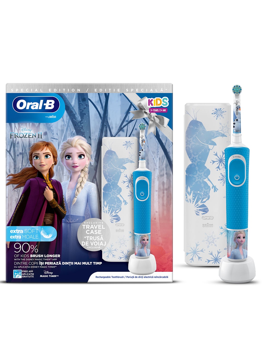 Kids Rechargeable Electric Toothbrush Set, Frozen, with Exclusive Travel Case, 1 Set Blue