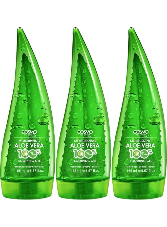 Pack Of 3 Pure Aloe Vera Moisturizing Soothing Gel Clear 165ml