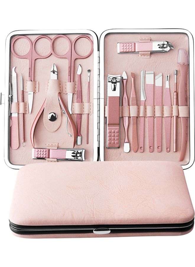 18-Piece Professional Pedicure and Manicure Tool Kit Pink/Silver