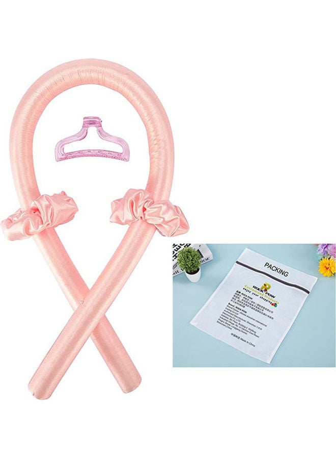 No Heat Silk Curling Ribbon Hair Curler Headband with Claw Clip Pink