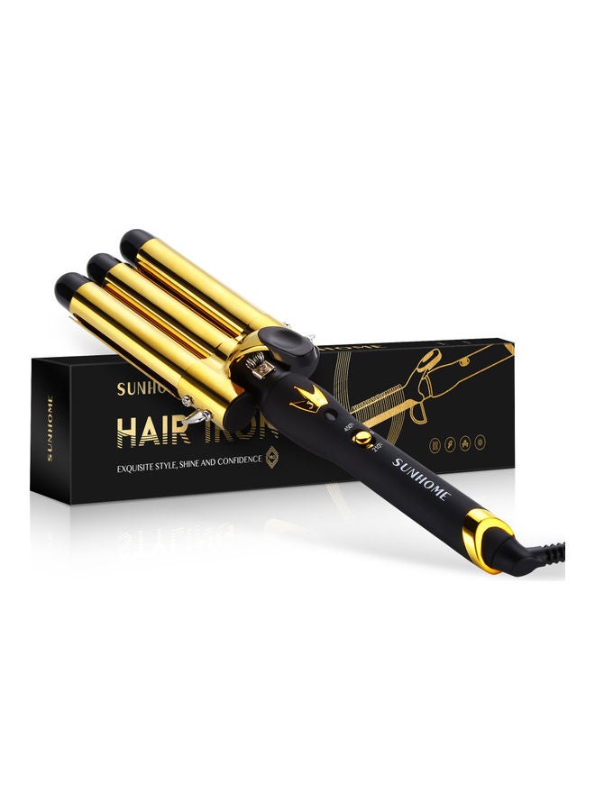 3-Barrel Electric Iron Hair Curler,25mm Golden/Black