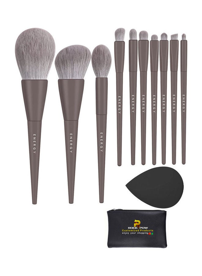 10 Pcs Professional Makeup Brushes Set With Sponge Grey