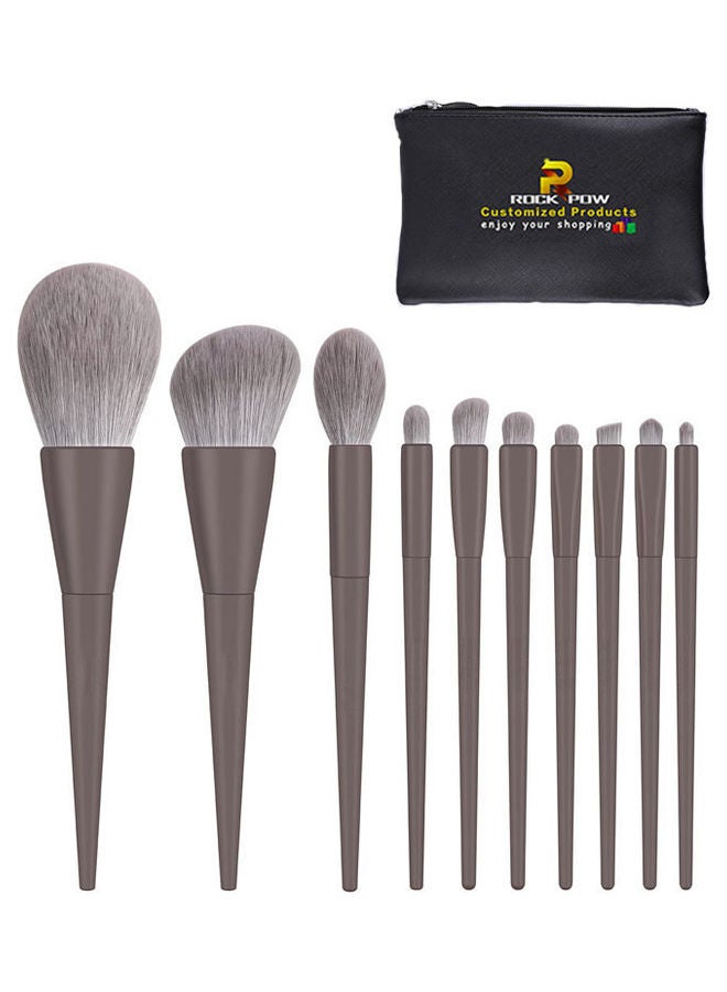 10 Pcs Professional Makeup Brush Set Grey