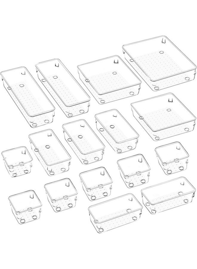 16-Piece  Drawer Organizer Boxes For Makeup Kits Clear