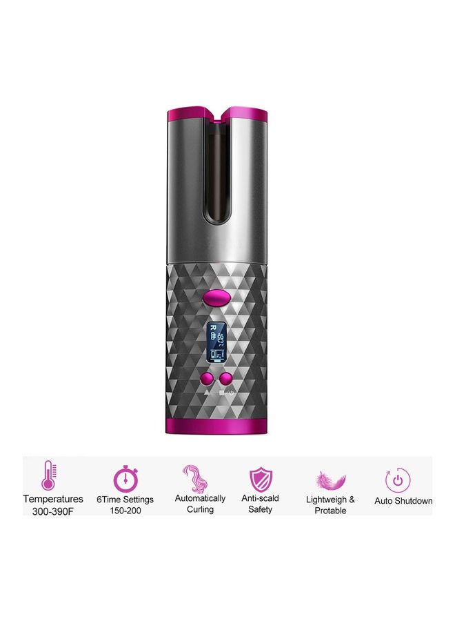 Wireless Automatic Iron Portable Ceramic Barrel Hair Curling Wand with LCD Display 6 Adjustable Temperature Rechargeable Cordless Auto Curler Grey/Pink 19 x 6cm
