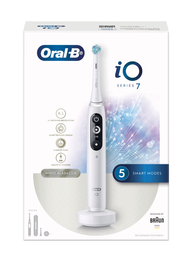 iO Series 7 Rechargeable Electric Toothbrush Set, Removes 100% More Plaque in 1 Week, with Personalized Brushing Modes, Smart Pressure Sensor, 1 Set White