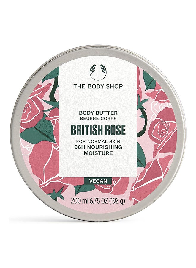 British Rose Body Butter – Deeply Nourishing Body Moisturiser with Hand-Picked British Rose Essence | Provides 24H Hydration, Instantly Reveals Healthy-Looking Radiant Glow | Non-Greasy Pink 200ml