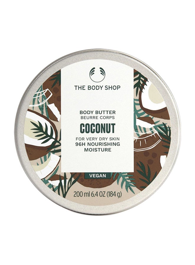 Coconut Body Butter – Deeply Nourishing Body Moisturiser with 96hr Hydration | Non-Sticky, Non-Greasy Formula | Protects and Softens Dry Skin White 200ml