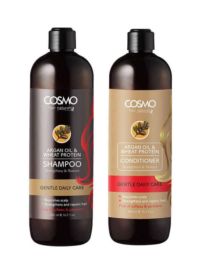 Cosmo Argan Oil & Wheat Protein Gentle Daily Care Shampoo & Conditioner 2 Piece Set For Unisex 2x480ml