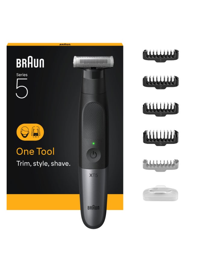 Braun All-in-One Series XT5, +6 Styling Tools, 4D Flex Blade, Style & Shave, XT5100 Black/Silver