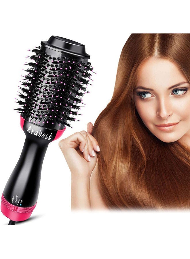 Electric Professional Hot Air Straight Curling Hair Dryer Comb Black/Pink 34x7.5x5.5cm