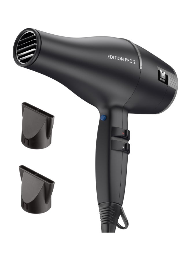 Edition Pro2 Professional Hair Dryer (Made In Italy) | 2000W Salon-Grade Motor With Ionic Frizz-Control | 3 Heat And 2 Speed Settings With Cool Shot | Smoothens Hair (4332-0150) Black