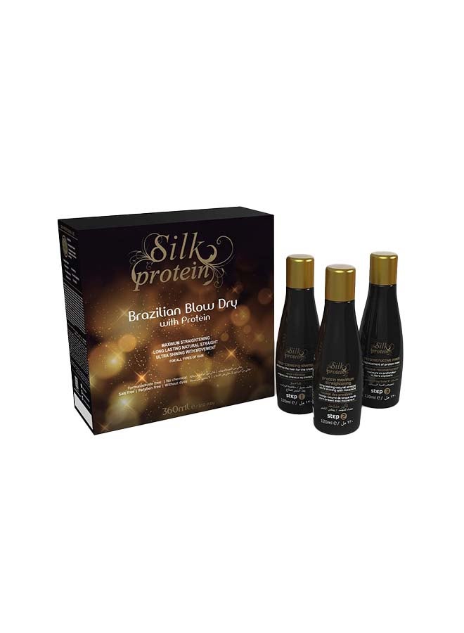 3 Piece Progressive Silk Protein Kit Blow Dry, Maximum Straightening And A Long Lasting Natural Straight 120ml