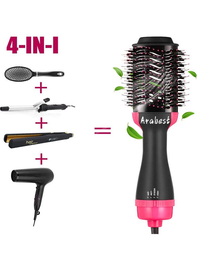 4 In 1 Electric Professional Straight Curling Hair Dryer Comb Black/Pink