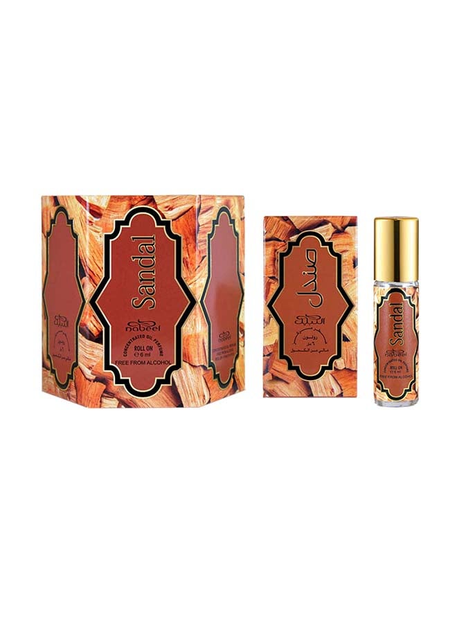 Pack of 6 Sandal Perfume Oil Roll 6x6ml