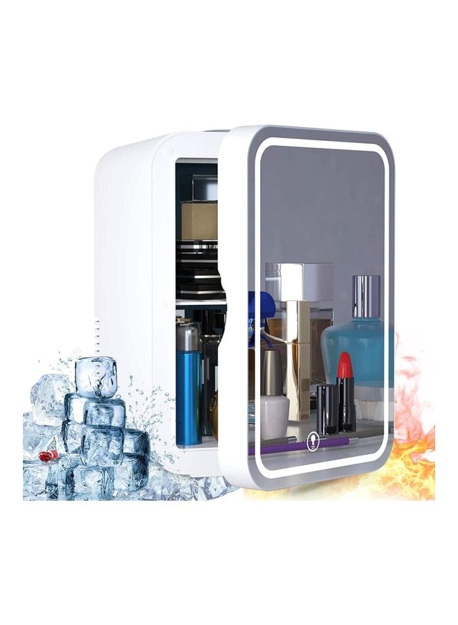 Mini Makeup Fridge with LED Light Mirror Portable Cosmetic Storage White