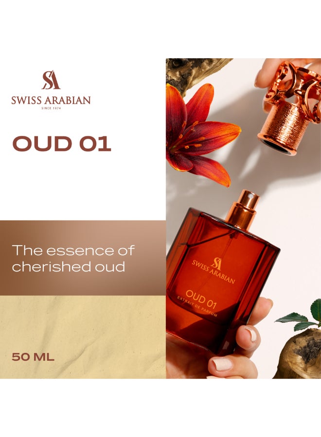 Oud 01 Extrait de Parfum, 50ml, Premium Quality Perfume, Unisex Fragrance, Floral, Oud, Luxurious Blend Perfume for Women and Men 50ml - image 2