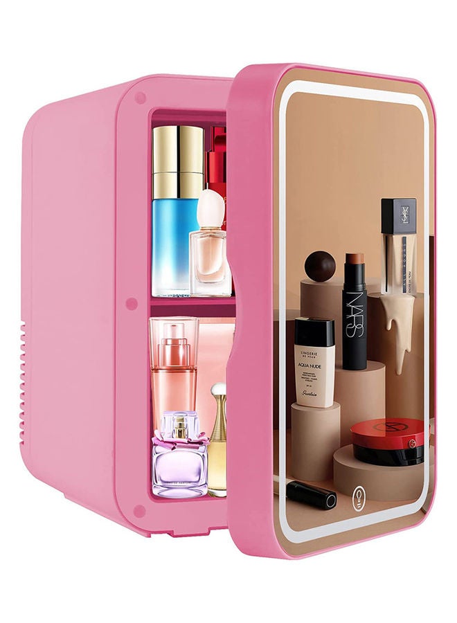 Portable 8L Mini Makeup Fridge with LED Light Mirror Cosmetic Storage Cooler and Warmer Freezer Pink
