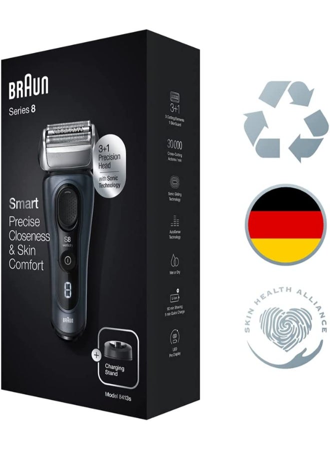 Series 8 Wet & Dry Shaver With Charging Stand And Travel Case 8413S Black 23.2 x 8 x 16.2cm - image 2