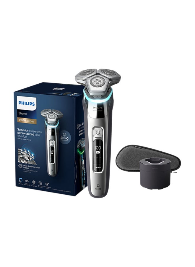 Shaver S9985/50,Wet & Dry Use Smart SkinIQ Tech for a Close, Comfortable Shave,Flexible Heads, Pressure Guard Sensor,60min Cordless Use, Travel Case Included Chrome Silver