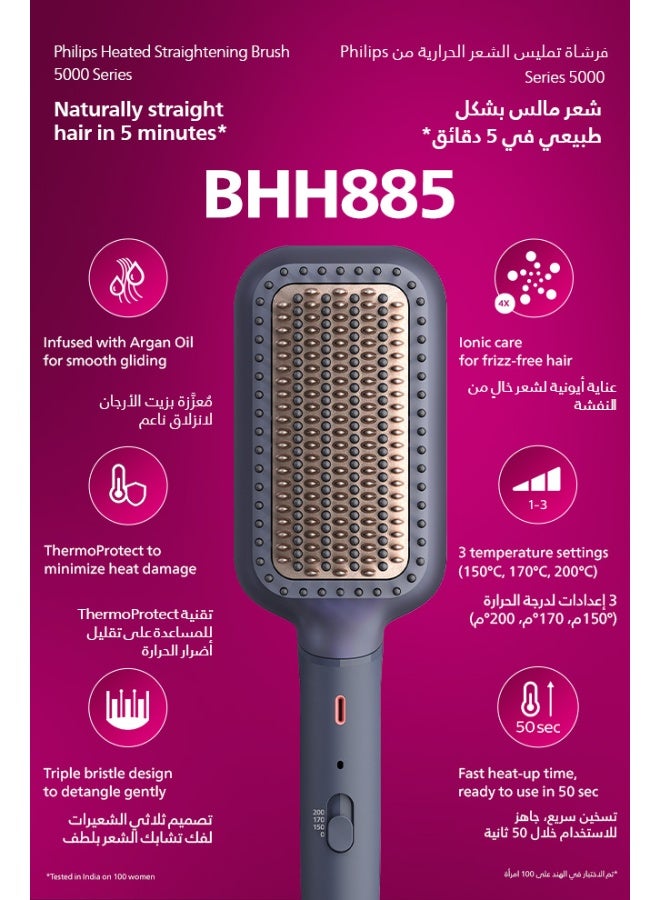 Heated straightening brush BHH885/03 | Naturally straight hair in 5 minutes|Ionic Care|Argan Oil infused Ceramic Coating|3 Temperature modes|Triple bristle detangles & protect the scalp Multicolour - image 2
