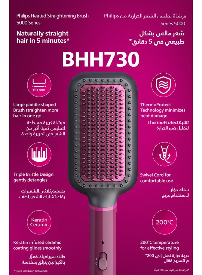 Heated straightening brush BHH730/03|Naturally straight hair in 5 minutes|  Keratin infused ceramic coating|1 temperature mode| Triple bristle detangles and  protect the scalp Black - image 3