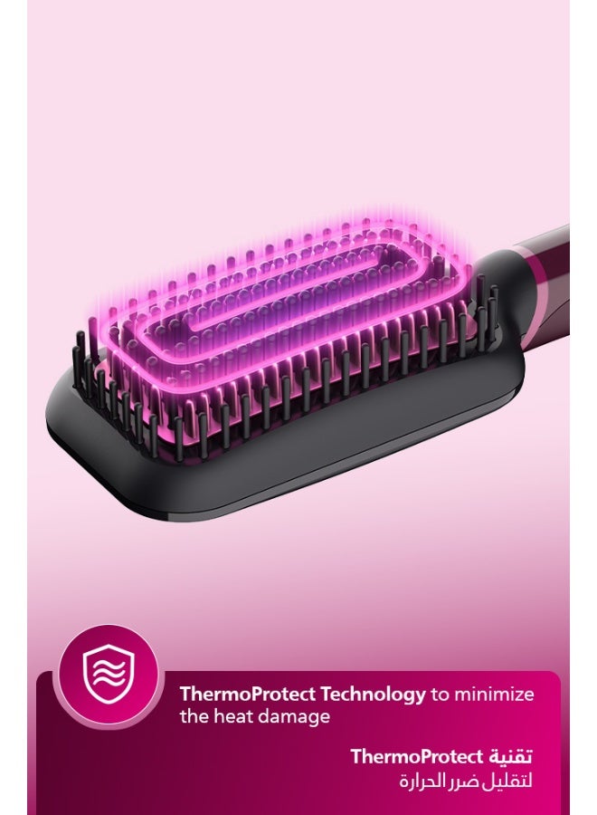 Heated straightening brush BHH730/03|Naturally straight hair in 5 minutes|  Keratin infused ceramic coating|1 temperature mode| Triple bristle detangles and  protect the scalp Black - image 6