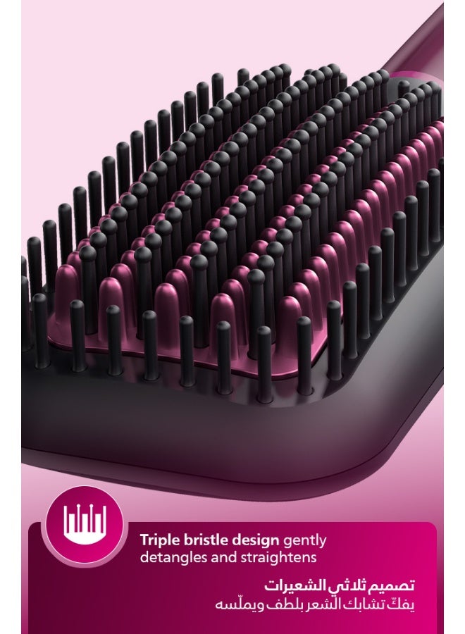 Heated straightening brush BHH730/03|Naturally straight hair in 5 minutes|  Keratin infused ceramic coating|1 temperature mode| Triple bristle detangles and  protect the scalp Black - image 8