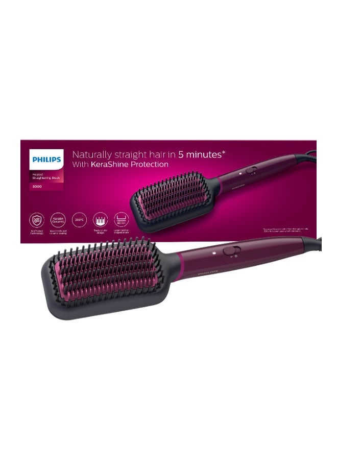 Heated straightening brush BHH730/03|Naturally straight hair in 5 minutes|  Keratin infused ceramic coating|1 temperature mode| Triple bristle detangles and  protect the scalp Black