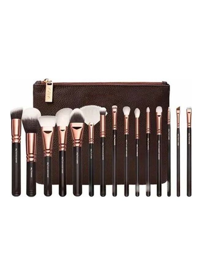 15-Piece Vol. 1 Face And Eye Makeup Brush Set Brown/Rose Gold/Black