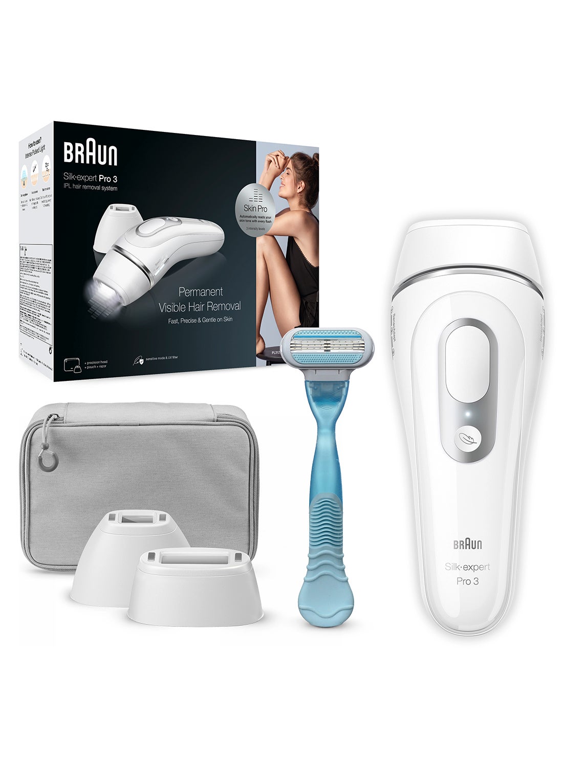 Silk-expert Pro 3 PL3121 IPL with 3 extras: precision head, Venus razor, zip pouch Multicolor