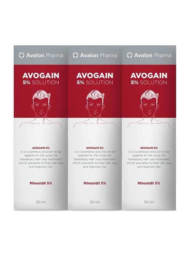 Avogain 5% Minoxidil Solution 50 ml 3 Month Supply 3 pack (50)ml