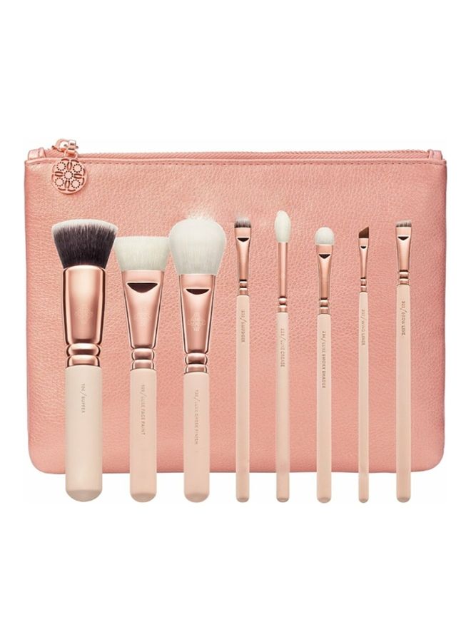 8 Pieces Rose Golden Luxury Brush Set Pink