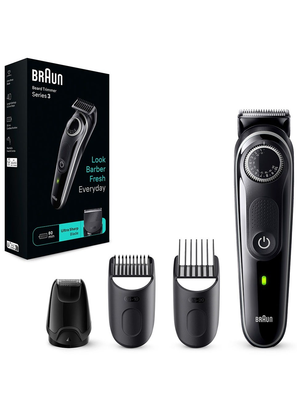 BT 3440 – Beard Trimmer 3 With Precision Wheel, 4 Styling tools, 80 mins runtime Black