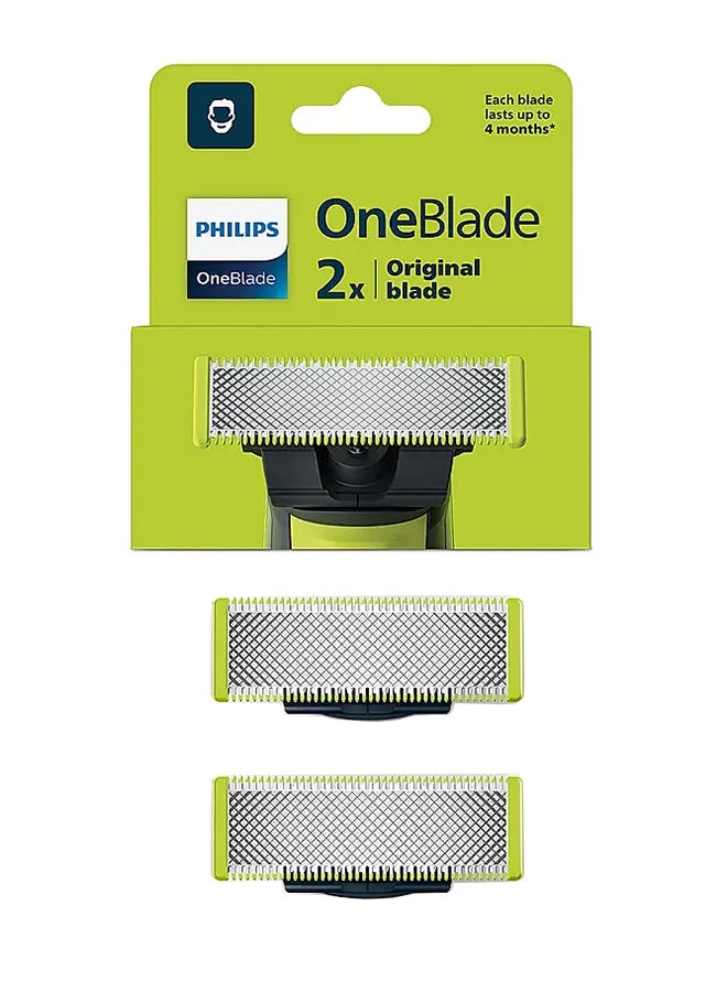 OneBlade Replacement Blades QP220/51,Trim, Edge & Shave Any Length of Hair,2 Replaceable Original Blades,Fits All OneBlade Handles, Wet & Dry Use QP220/51Green