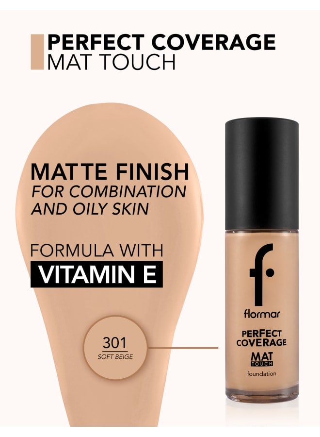Perfect Coverage Mat Touch Foundation – 301 Soft Beige – Matte Finish Foundation, Oil-Control Effect, High Coverage Look, Smooth Skin Appearance 301-SFT BEIGE NP - image 6