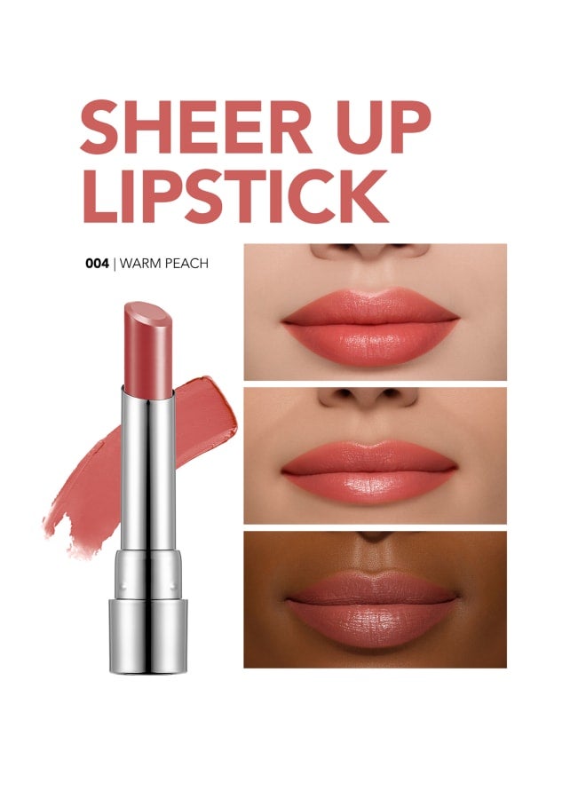 Sheer Up Lipstick – 004 Warm Peach – Semi-Transparent Moisturizing Lipstick, Helps Maintain Moisture Balance, Glossy Finish 004-WARM PEACH - image 5