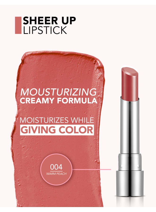 Sheer Up Lipstick – 004 Warm Peach – Semi-Transparent Moisturizing Lipstick, Helps Maintain Moisture Balance, Glossy Finish 004-WARM PEACH - image 6