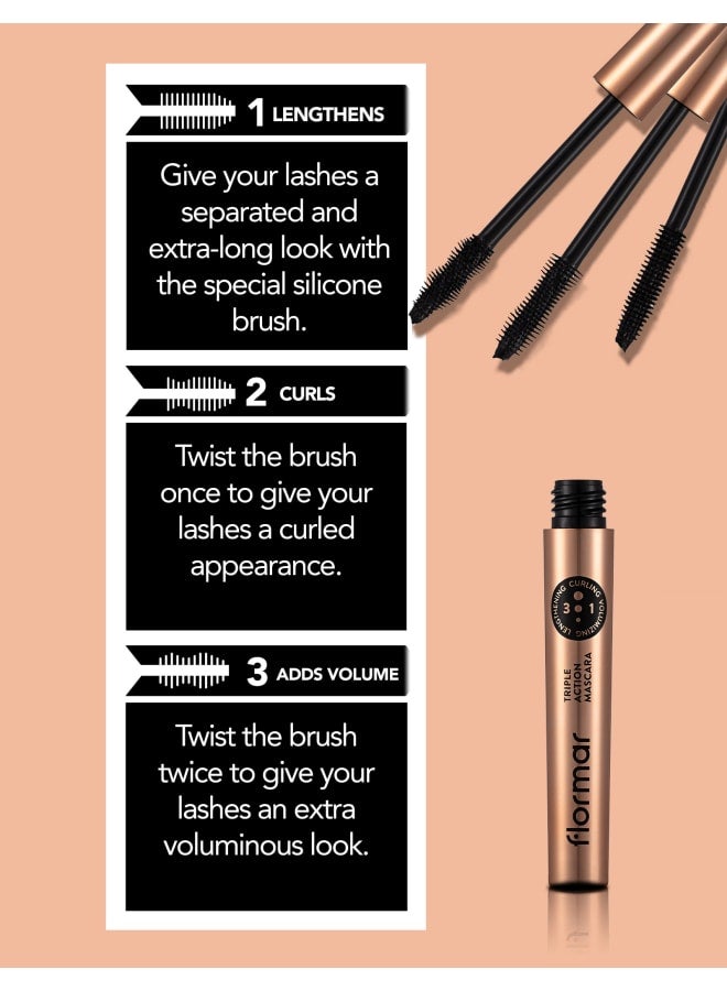 Triple Action Mascara – Length Volume & Curl Boost, Buildable Lash Impact, Smudge-Resistant All-Day Wear 001-RIPLE ACTION MAS - image 7