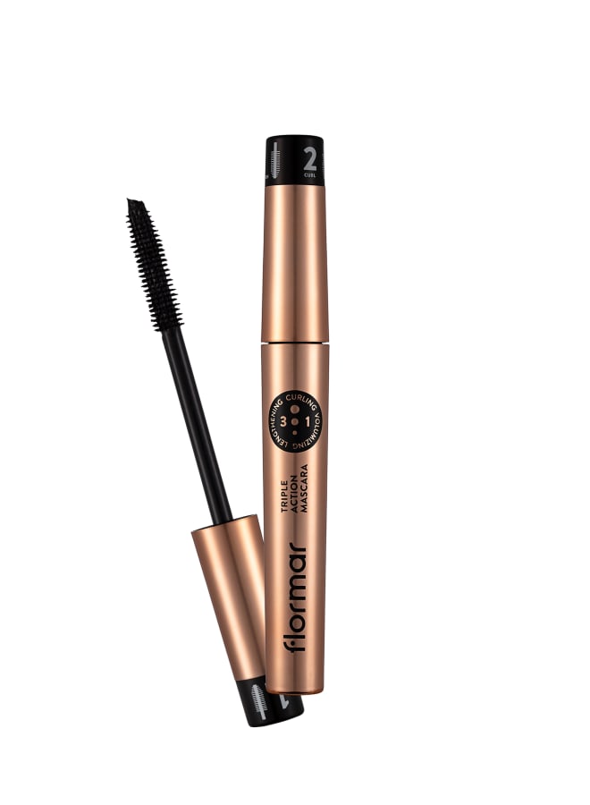 Triple Action Mascara – Length Volume & Curl Boost, Buildable Lash Impact, Smudge-Resistant All-Day Wear 001-RIPLE ACTION MAS