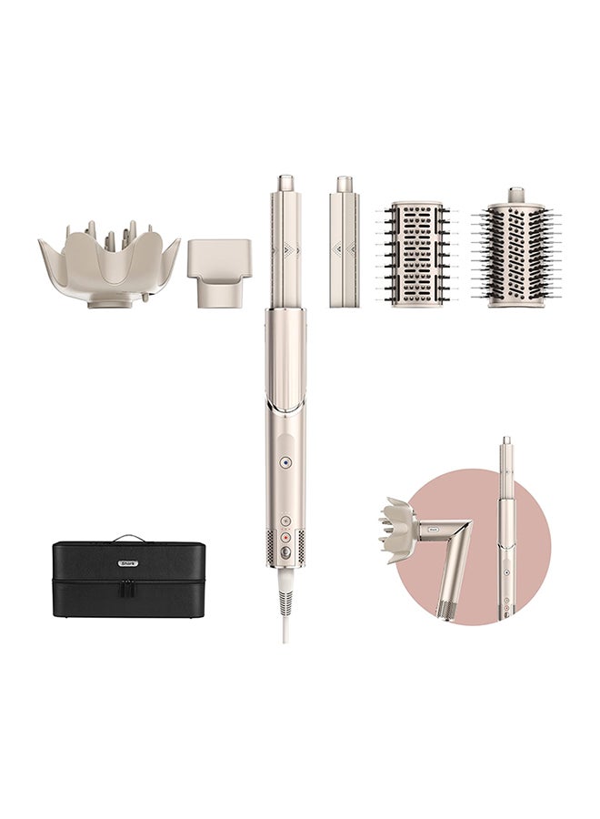 FlexStyle 5-In-1 Air Styler & Hair Dryer With Auto-Wrap Curlers, Paddle Brush, Oval Brush, Concentrator, Diffuser And Storage Case, No Heat Damage Champagne 34.29cm