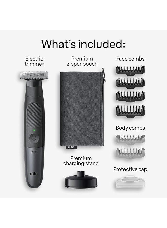 XT5300 hybrid trimmer Face & body with 4D-flex blade, waterproof, 6 combs, pouch, charging stand black/silver - image 2