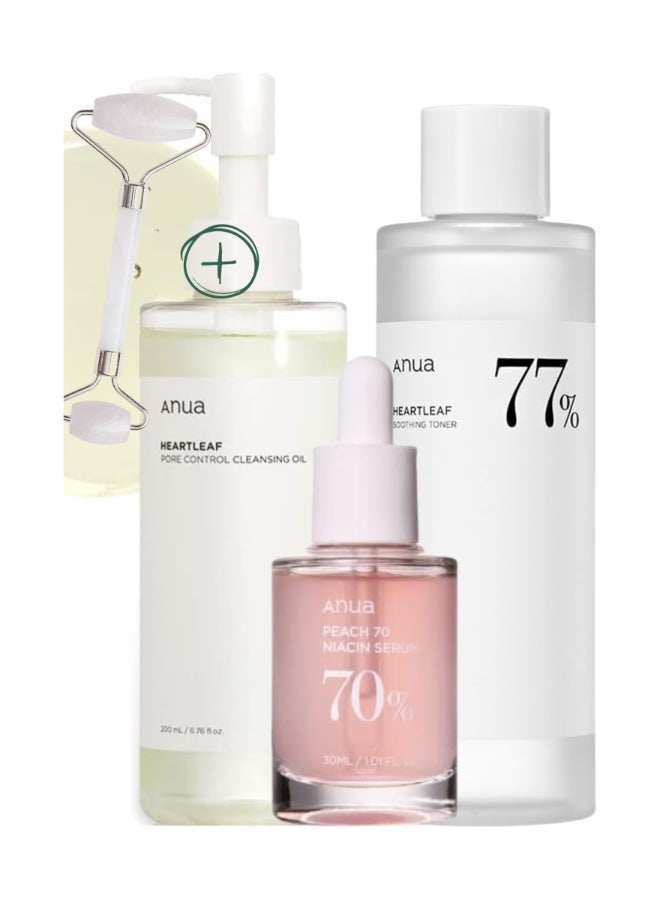 Set - ( Pore Control Cleansing Oil - Niacinamide Serum & 77% Soothing Toner I pH 5.5 - Peach Serum - Face Massager )  - Korean Facial Skin Trouble Care - Calming Skin - Refreshing - Hydrating 480ml