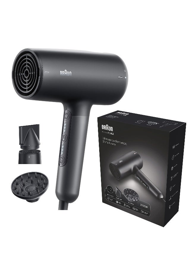 Hair Dryer with HD4.2 Motor, 2100W Power, Super IONTEC Function, Touch Control, 3 Heat Modes, Drying Nozzle, Curl Diffuser with 2 Attachments - BRHD425SDE Electro Black