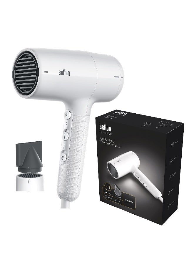 Hair Dryer with 2100W Power, 3 Heat Modes, Fast Drying, Drying Nozzle, Filter Clean Indicator, Lightweight Design, 195cm Cord - BRHD210SDE Conc White